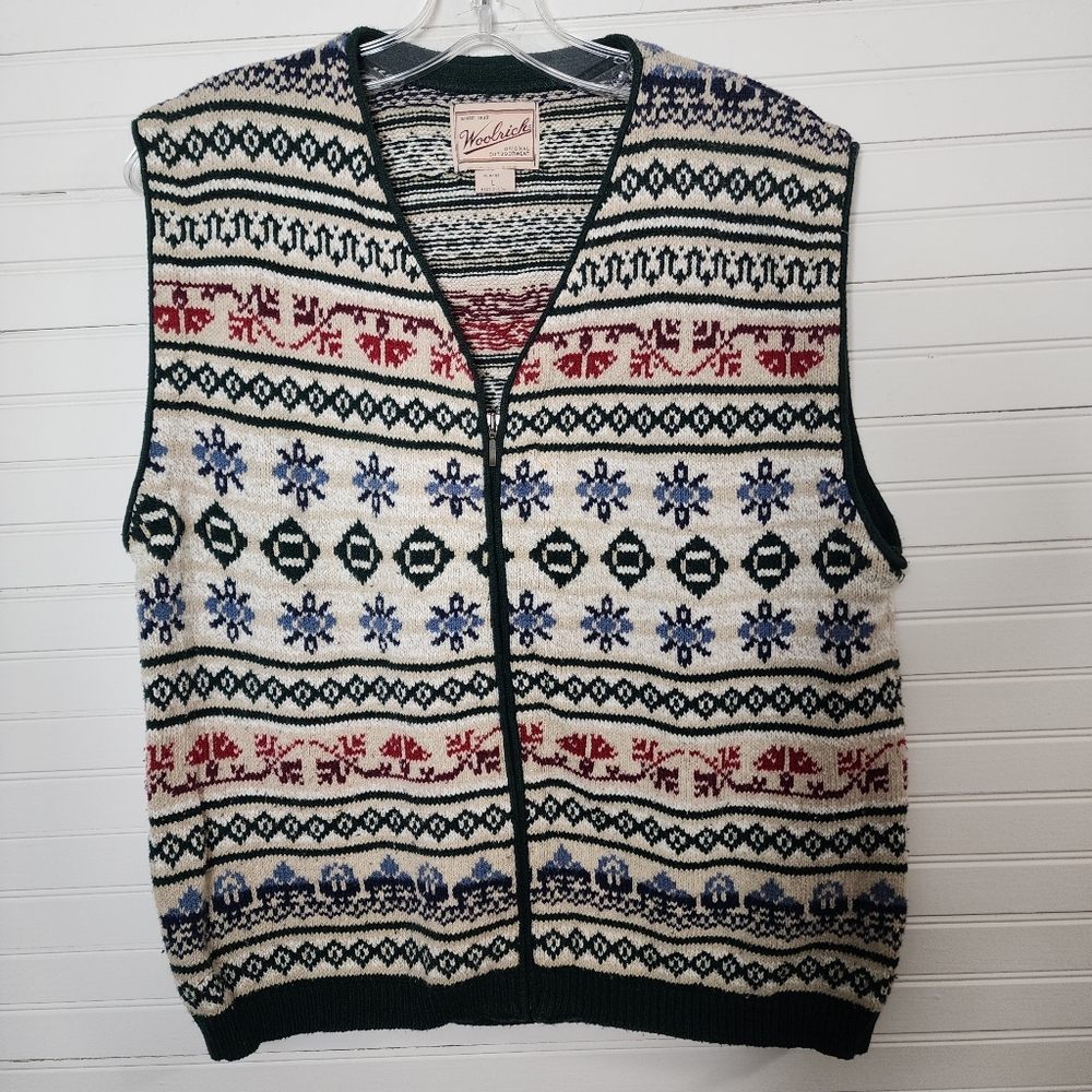 Woolrich Fair Isle Zip Knit Sweater‎ Vest Womens L